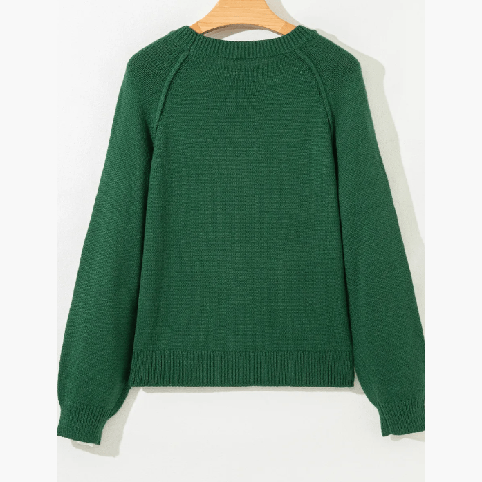 Debra Evergreen Raglan Sleeve Crew Neck Sweater