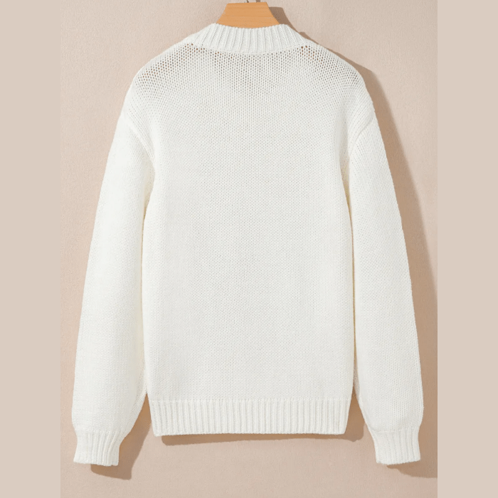 White Embroidered Bow Boots Graphic Drop Shoulder Sweater