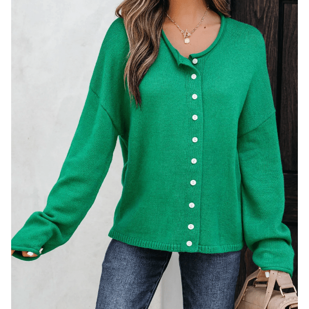 Flora Bright Green Knit Button Drop Shoulder Sweater Cardigan