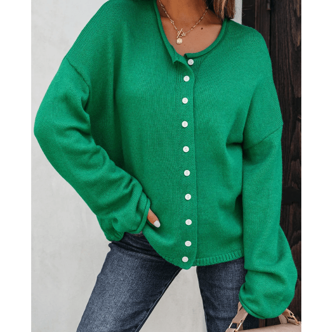 Flora Bright Green Knit Button Drop Shoulder Sweater Cardigan