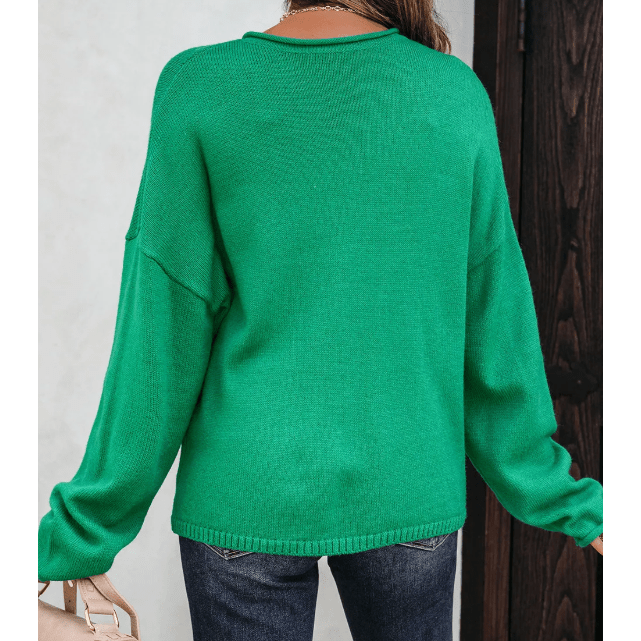 Flora Bright Green Knit Button Drop Shoulder Sweater Cardigan