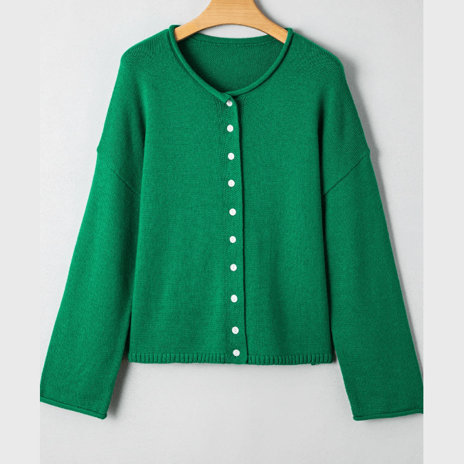 Flora Bright Green Knit Button Drop Shoulder Sweater Cardigan