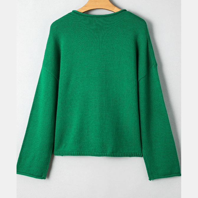 Flora Bright Green Knit Button Drop Shoulder Sweater Cardigan