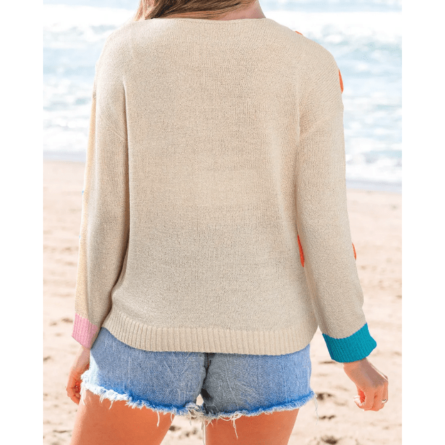 Heidi Flower Detail Colorblock Cuffed Loose Sweater