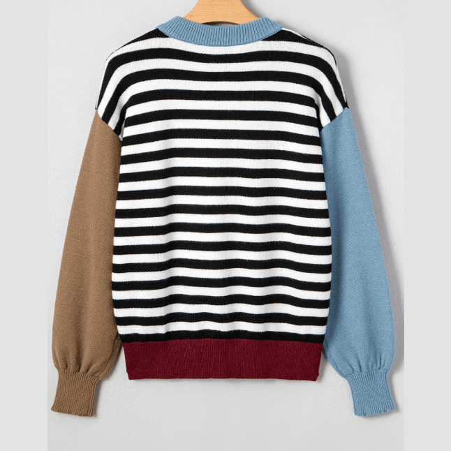 Philippa Striped Panels Colorblock Sleeve Chic Sweater