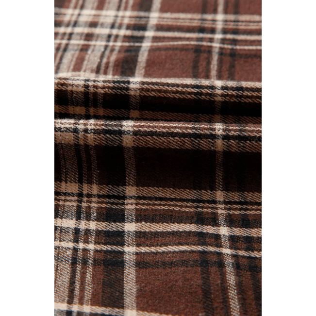 Rayn Brown Plaid Patchwork Long Sleeve Button Hooded Shirt