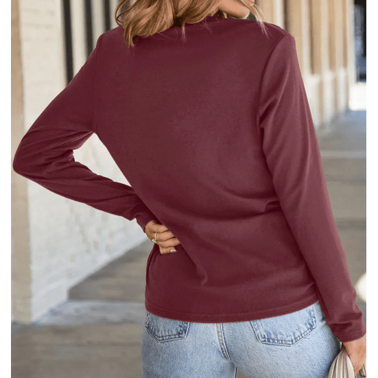 Farzana Red Dahlia Exposed Seam Crew Neck Long Sleeve Top