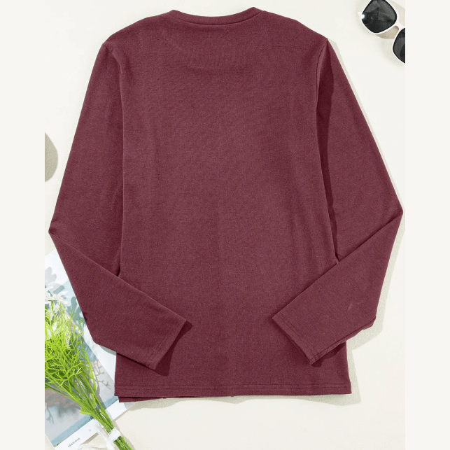 Farzana Red Dahlia Exposed Seam Crew Neck Long Sleeve Top