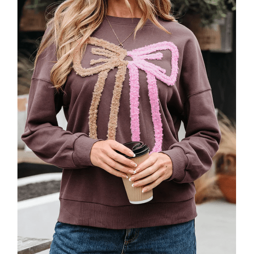Kitty Terry Bow Pattern Drop Shoulder Sweatshirt