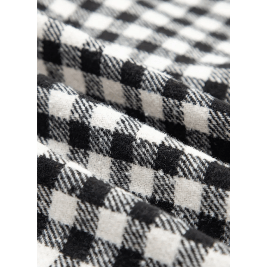 Leila Black Double Plaid Patchwork Drawstring Hooded Shacket