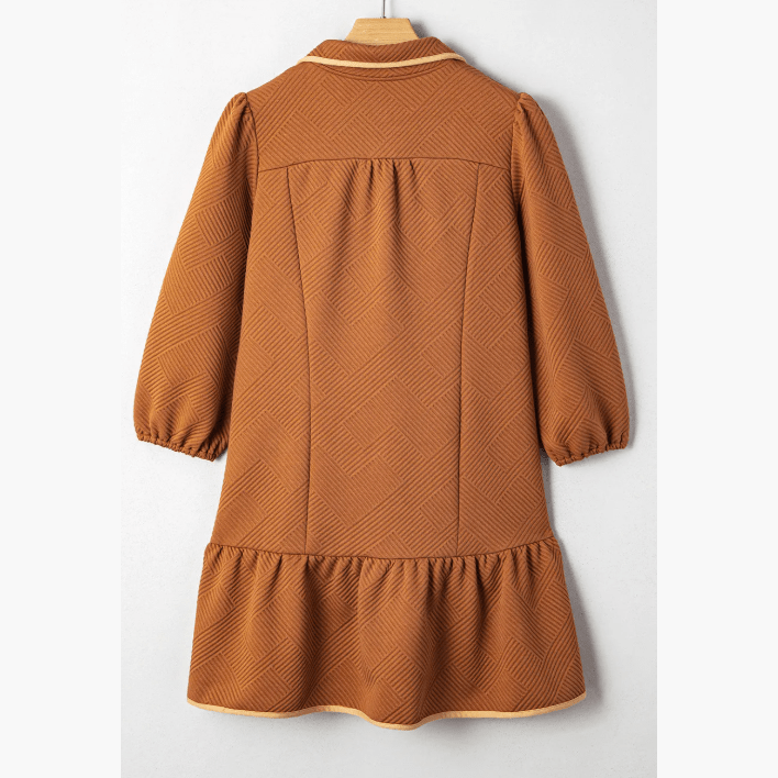 Ophelia Desert Gold Quarter Zip Collar Bracelet Sleeve Textured Mini Dress