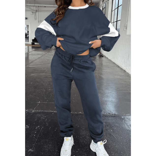 Magnolia Blue Drop Shoulder Loose Sweatshirt and Joggers Active Set