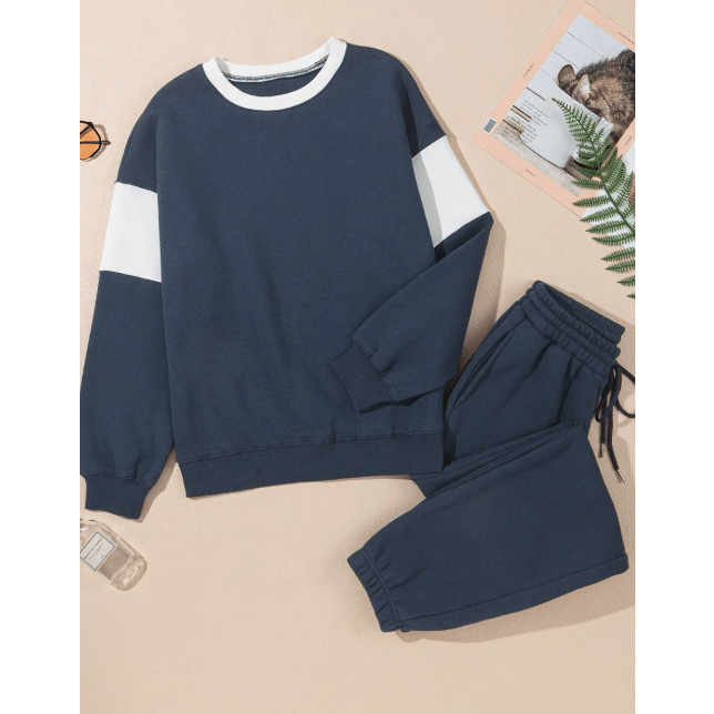 Magnolia Blue Drop Shoulder Loose Sweatshirt and Joggers Active Set