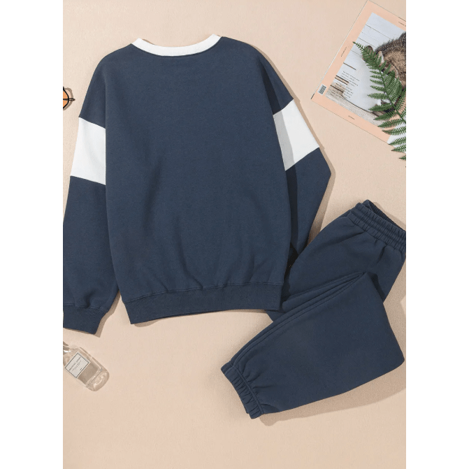 Magnolia Blue Drop Shoulder Loose Sweatshirt and Joggers Active Set