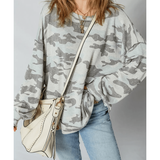 Farah Multicolour Retro Camouflage Print Exposed Seam Patchwork Drop Shoulder Sweatshirt