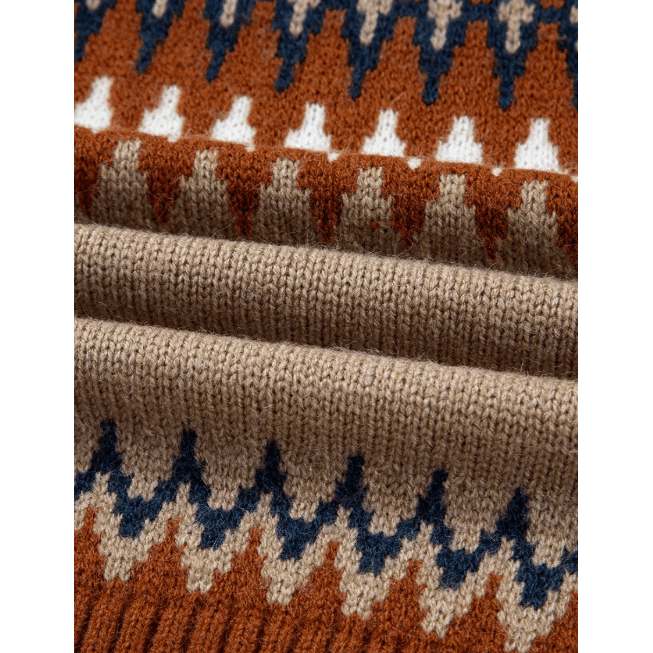 Fernleigh Khaki Aztec Print Colorblock Crew Neck Sweater