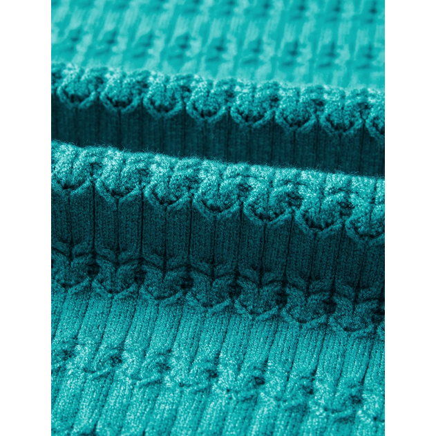 Aurelia Sea Green Pattern Knit Ribbed Cuffs Crew Neck Sweater