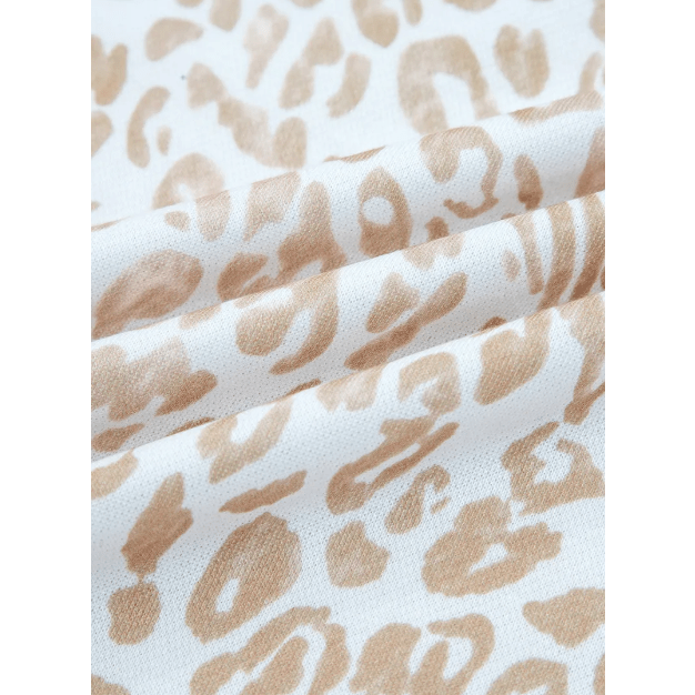 Kaydee Khaki Leopard Ruffle Detail Ribbed Trim Round Neck Sweatshirt
