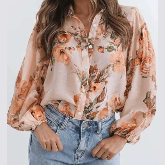 Pemma Orange Floral Puff Sleeve Lightweight Shirt