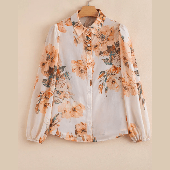 Pemma Orange Floral Puff Sleeve Lightweight Shirt