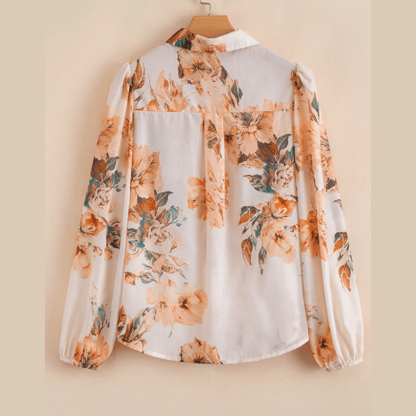 Pemma Orange Floral Puff Sleeve Lightweight Shirt