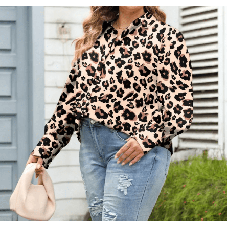 Cassidy Leopard Print PLUS SIZE Button Front Shirt