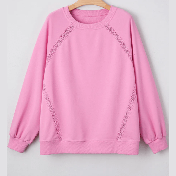 Bentley Bright Pink Lace Patched Raglan Sleeve Loose Fit Sweatshirt