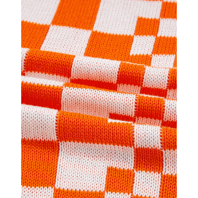 Cammie Orange Checkered Open Front Drop Shoulder Cardigan