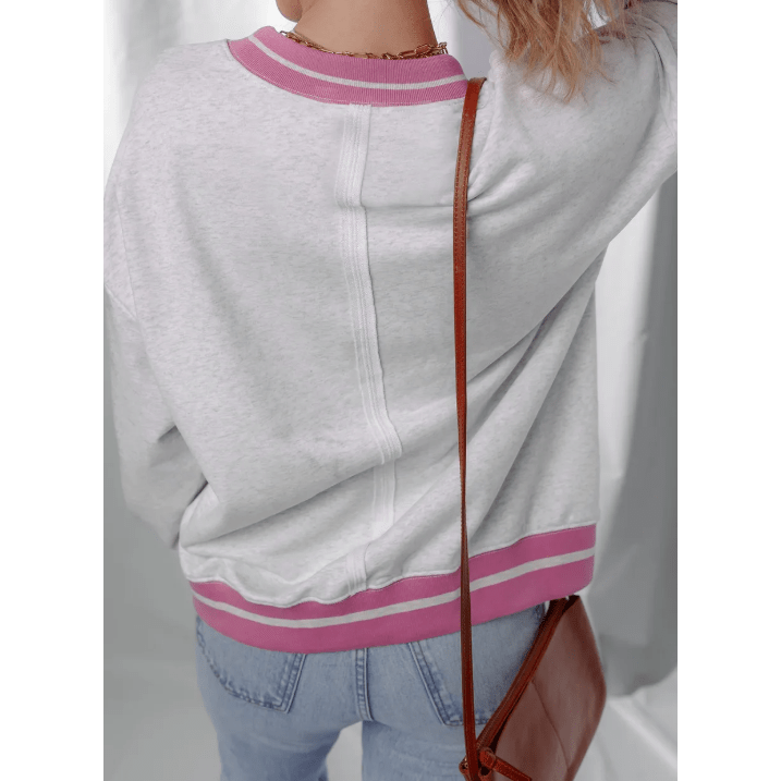 Gayle Flower Patch Contrast Trim Crew Neck Sweatshirt