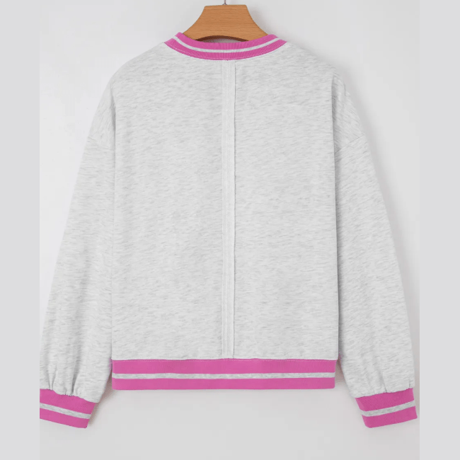 Gayle Flower Patch Contrast Trim Crew Neck Sweatshirt