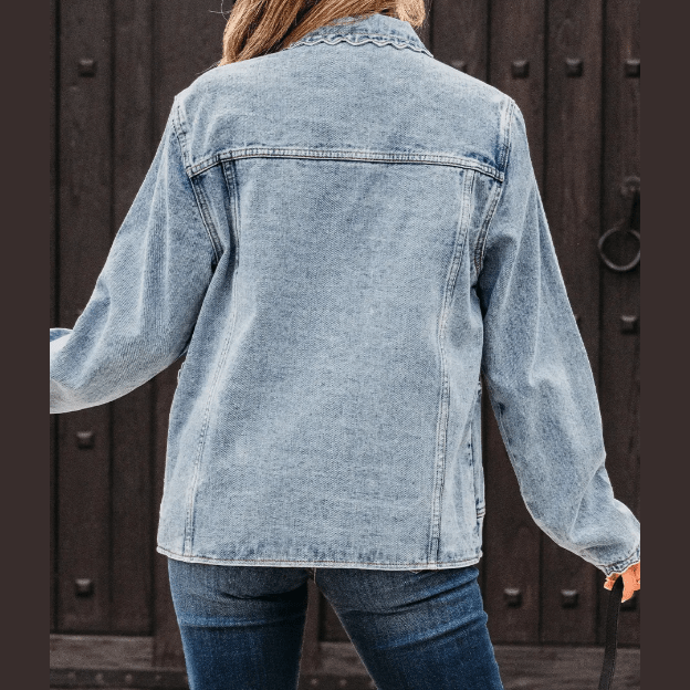 Jodi Scallop Trim Collar Patched Pocket Button Up Denim Jacket