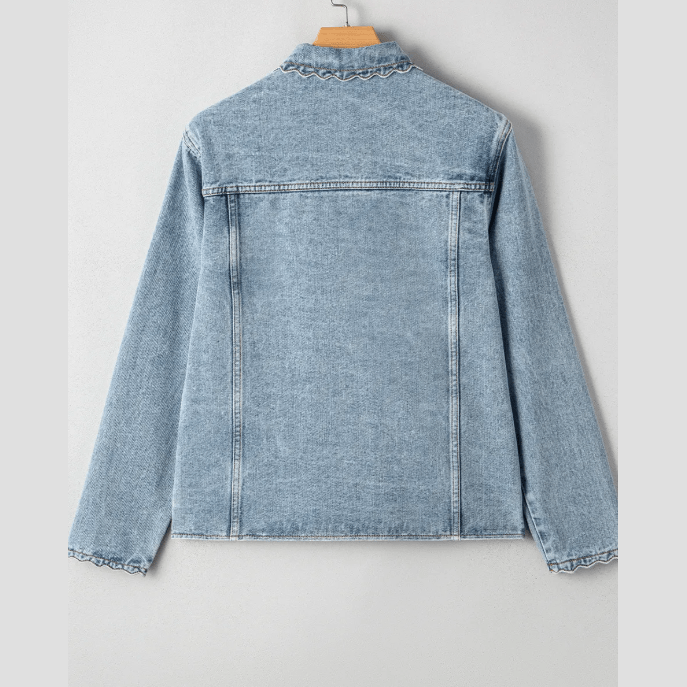 Jodi Scallop Trim Collar Patched Pocket Button Up Denim Jacket