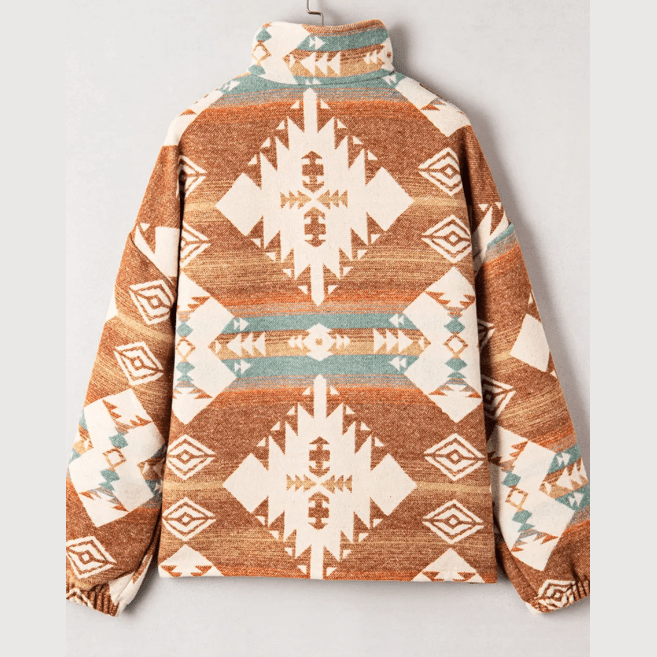 Livy Khaki Quarter Zip Elastic Cuffs Aztec Sweatshirt