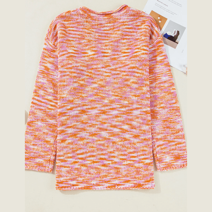 Angelou Orange Vibrant Abstract Print Drop Shoulder V Neck Tunic Oversized Sweater
