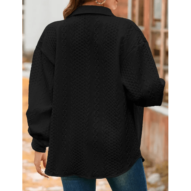 Maddox Black Cable Texture Puff Sleeve Loose Shacket