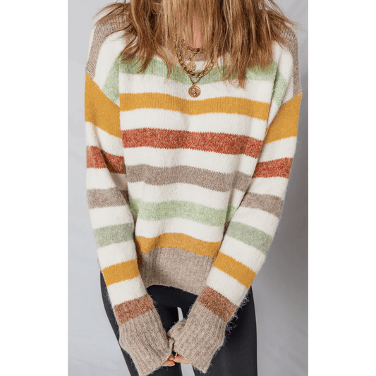 Laylee Multicolour Stripe Drop Shoulder Crew Neck Sweater