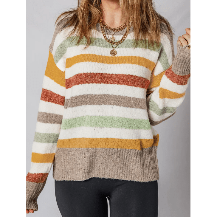 Laylee Multicolour Stripe Drop Shoulder Crew Neck Sweater