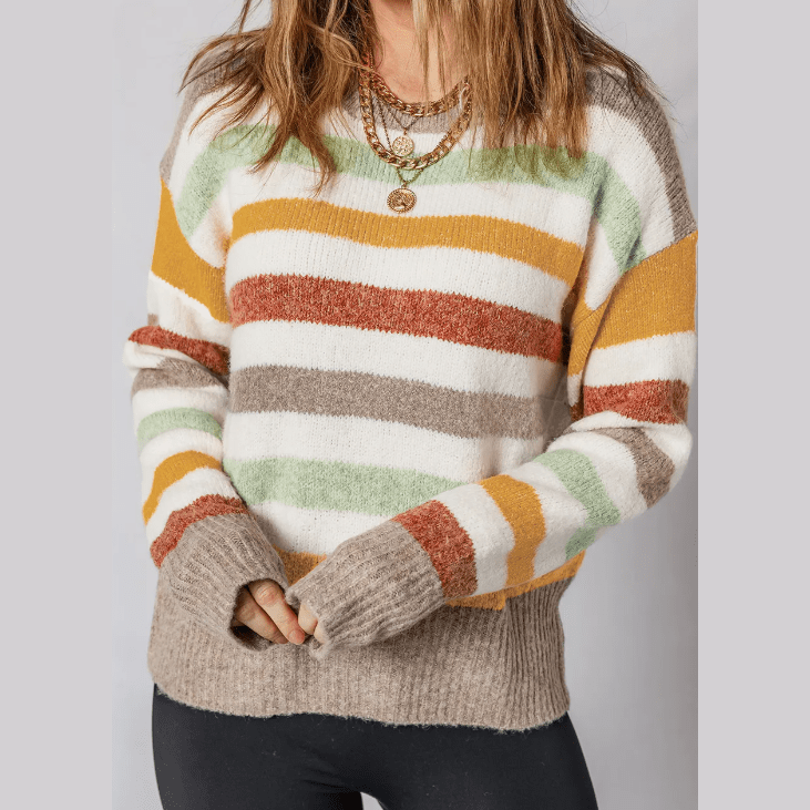 Laylee Multicolour Stripe Drop Shoulder Crew Neck Sweater
