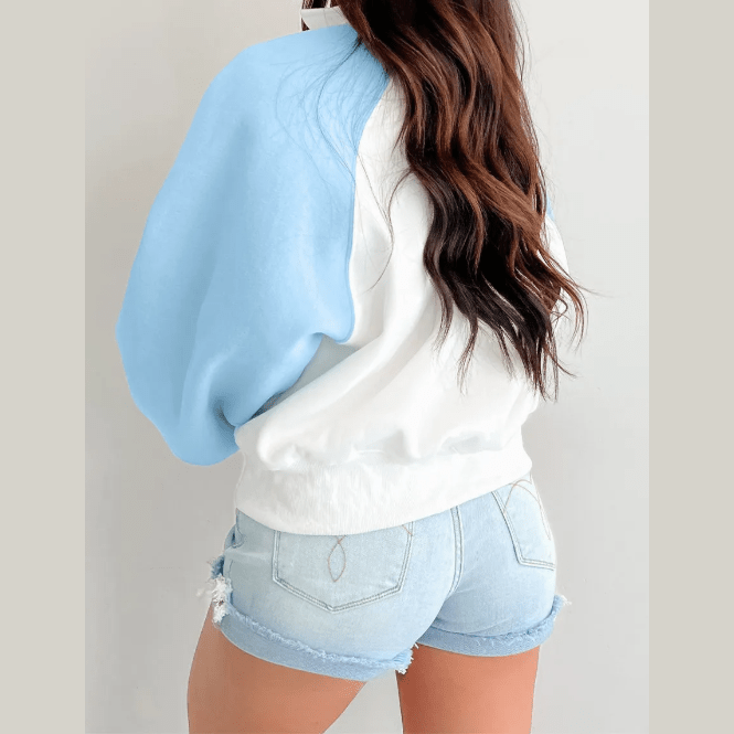 Amia Beau Blue Colorblock Snap Buttons Pullover Sweatshirt