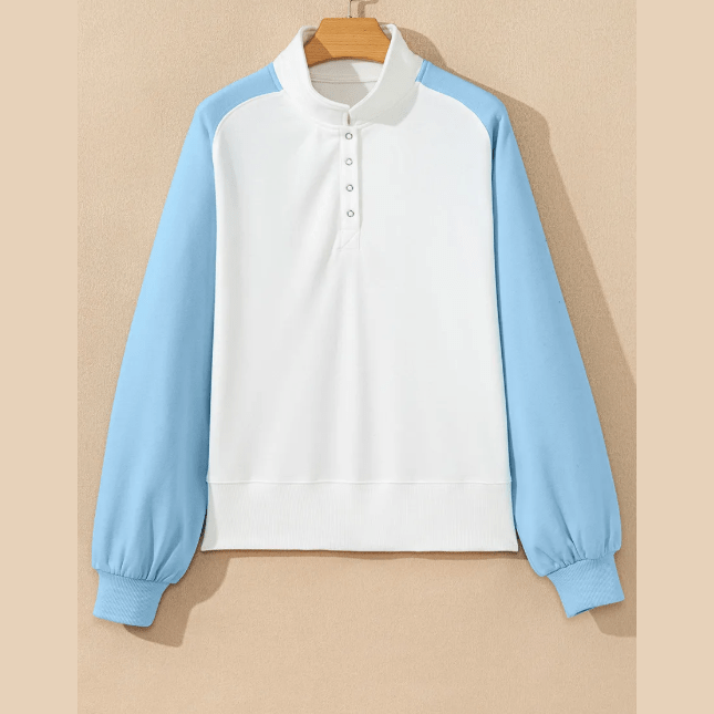 Amia Beau Blue Colorblock Snap Buttons Pullover Sweatshirt