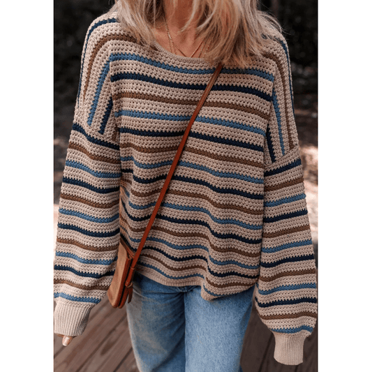 Marsha Multicolour Striped Knitted Drop Shoulder Round Neck Sweater