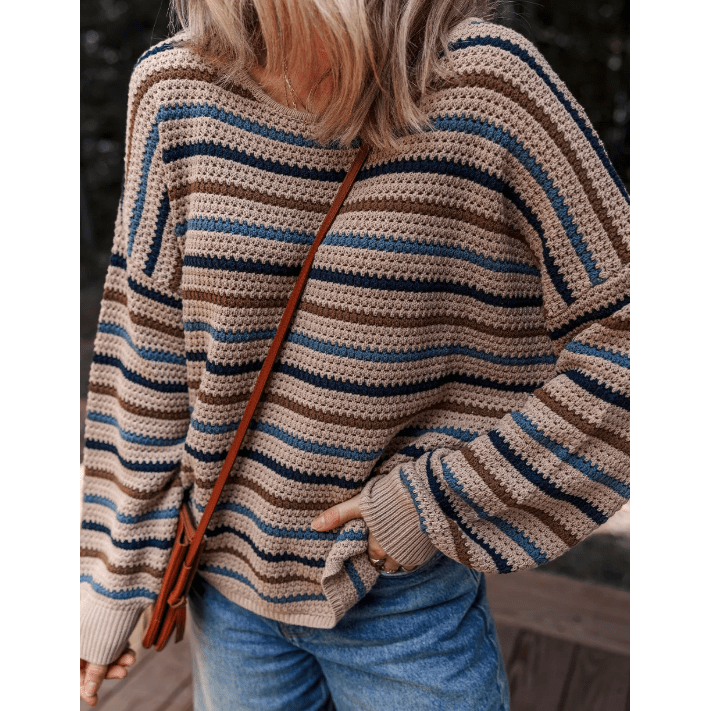Marsha Multicolour Striped Knitted Drop Shoulder Round Neck Sweater