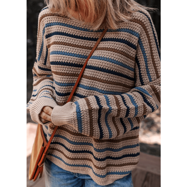 Marsha Multicolour Striped Knitted Drop Shoulder Round Neck Sweater