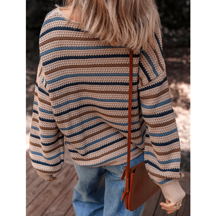 Marsha Multicolour Striped Knitted Drop Shoulder Round Neck Sweater