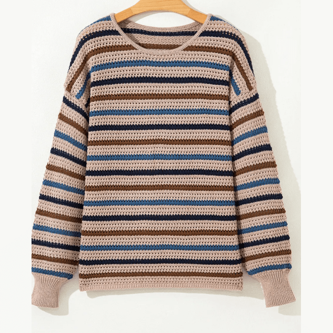 Marsha Multicolour Striped Knitted Drop Shoulder Round Neck Sweater