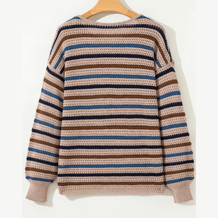 Marsha Multicolour Striped Knitted Drop Shoulder Round Neck Sweater