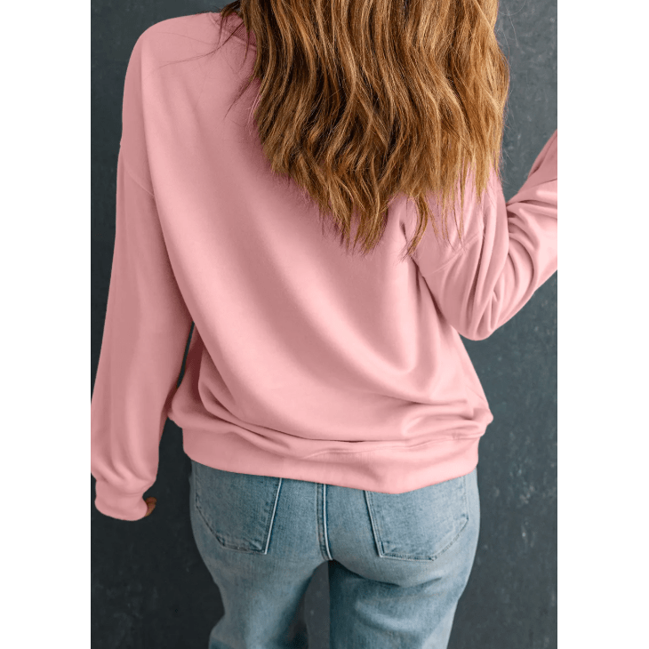 Pink Cute Thanksgiving Turkey Printed Drop Shoulder Sweatshirt