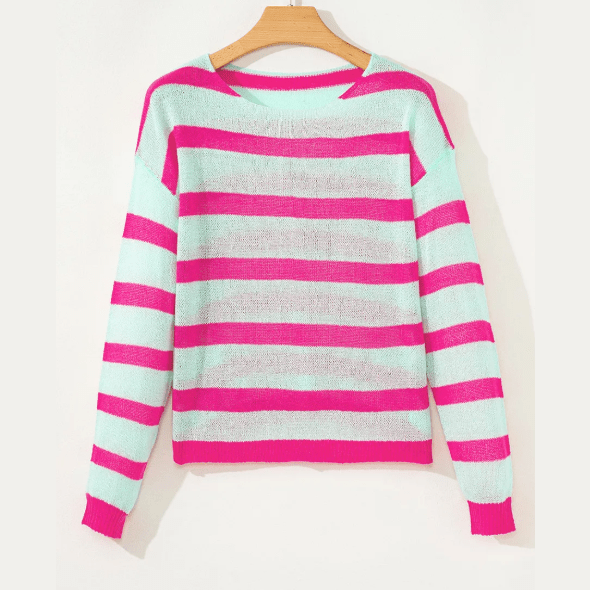 Sybil Green Stripe Round Neck Casual Sweater