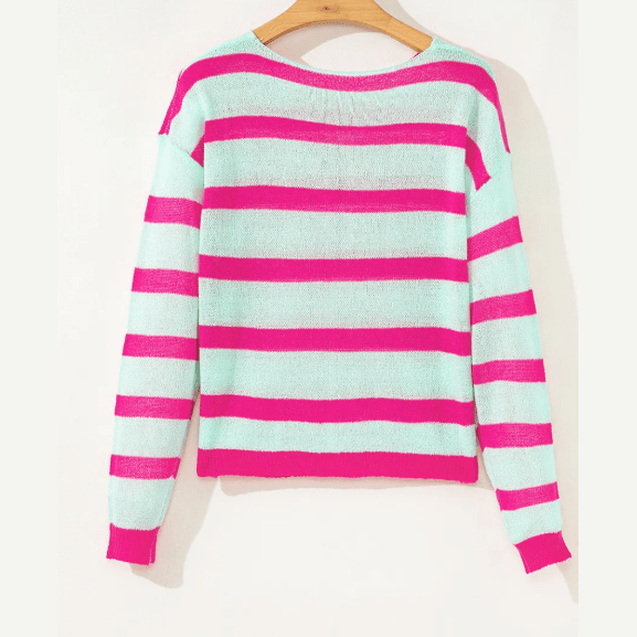Sybil Green Stripe Round Neck Casual Sweater