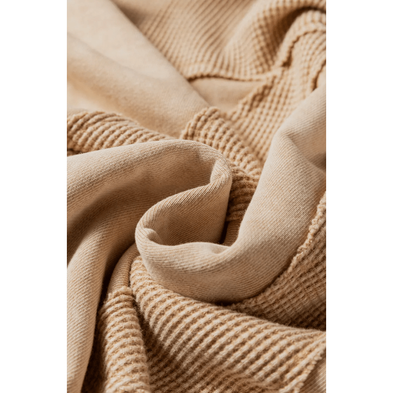 Sachi Light French Beige Mineral Wash Big Bow Patchwork Pullover Sweatshirt